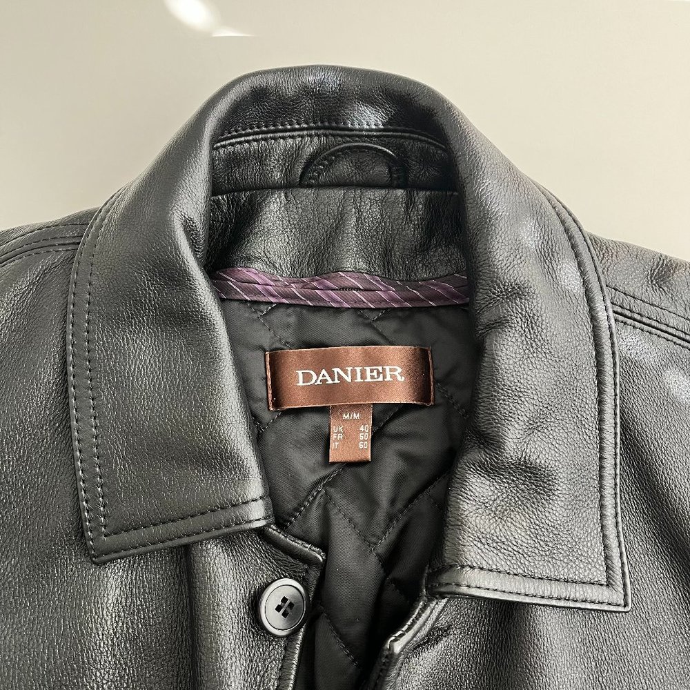 Danier Black Leather Jacket Car Coat Front Buttons Thinsulate Liner Men's Size M